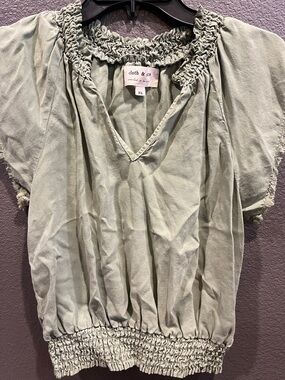 cloth & stone Sage Smocked V-Neck Short Sleeve Blouse